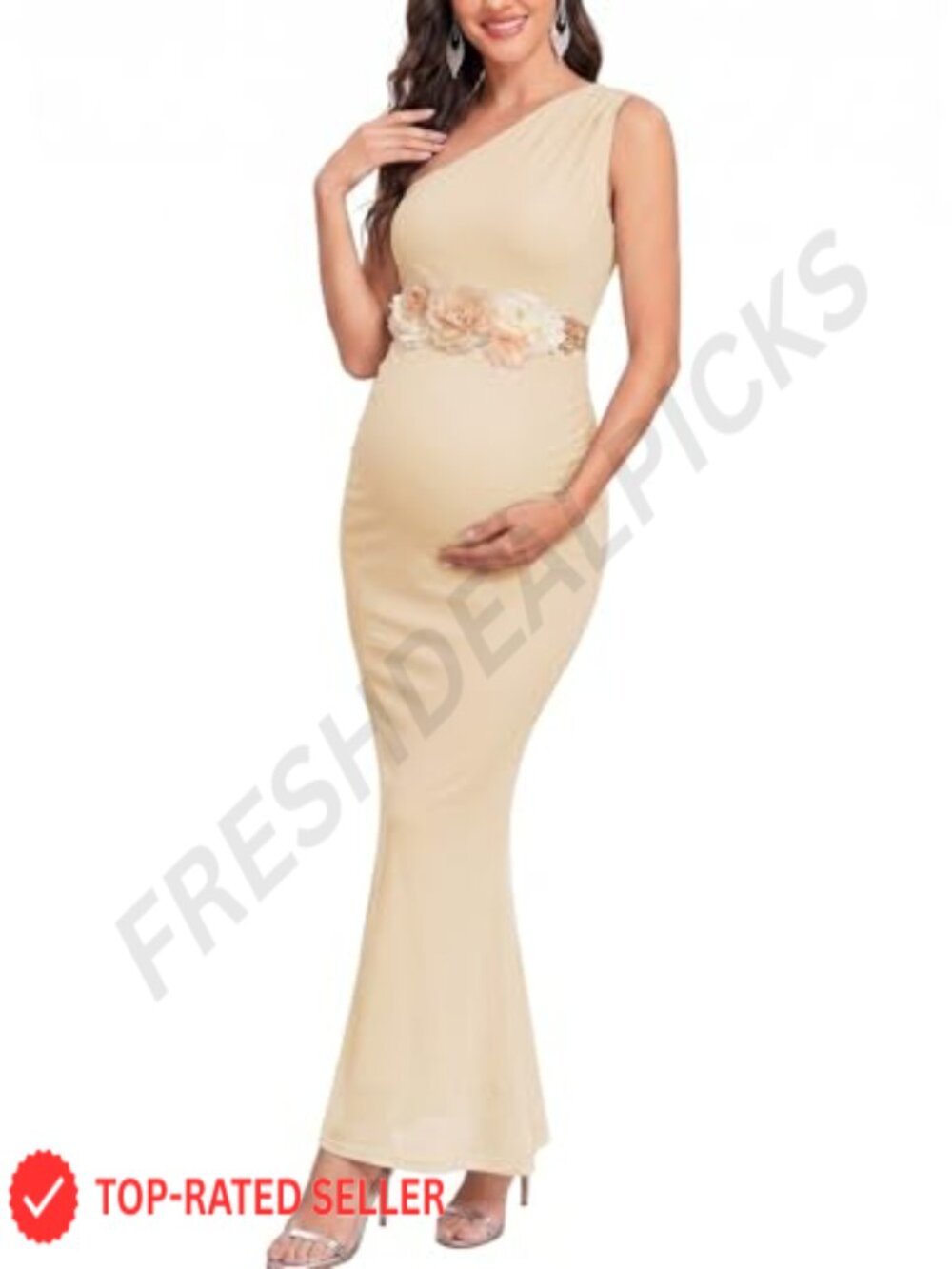Maternity Mermaid Dress One Shoulder Mesh Ruched Bodycon Maxi Gown Photoshoot